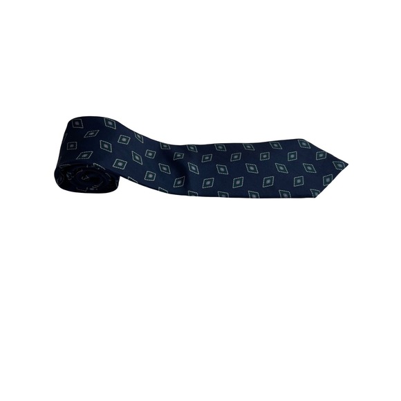 Vintage Chaps Ralph Lauren Men Tie USA Made 100% Silk Geo Wide 3.75" 90s Navy E1 - Picture 8 of 9